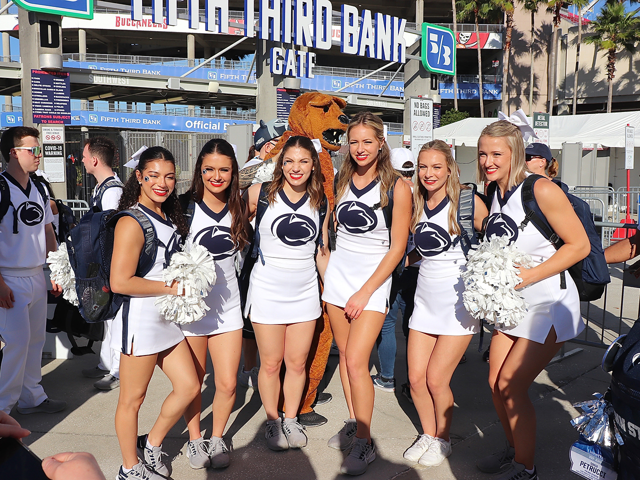 Penn State Cheerleaders and band stopped by the Bash 